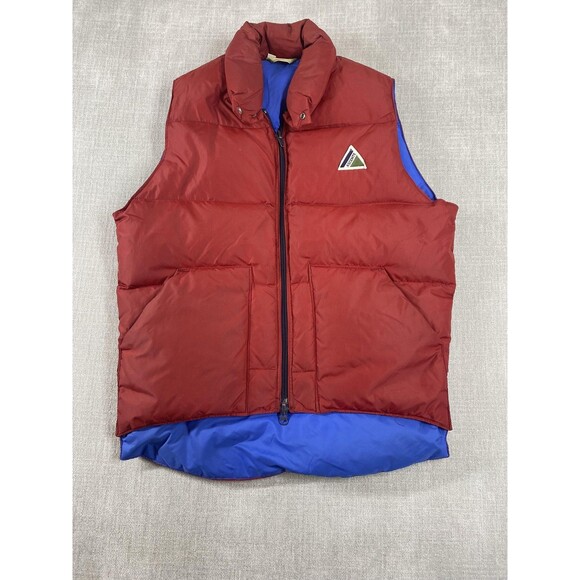 Vintage Ascente Down Puffer Vest Mens Small Red Blue Outdoor Ski Puffy 80s USA - Picture 1 of 14
